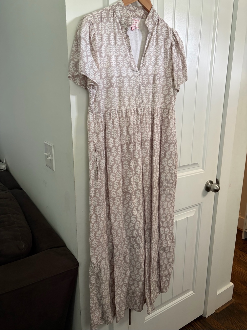 Hampton House Coco Maxi Dress Neutral Block Print Size S